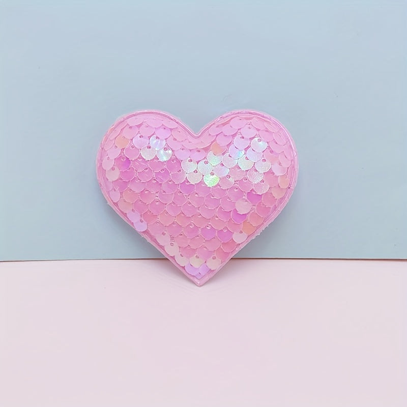 Sequins Heart Shaped Cloth Stickers for Baby Girls