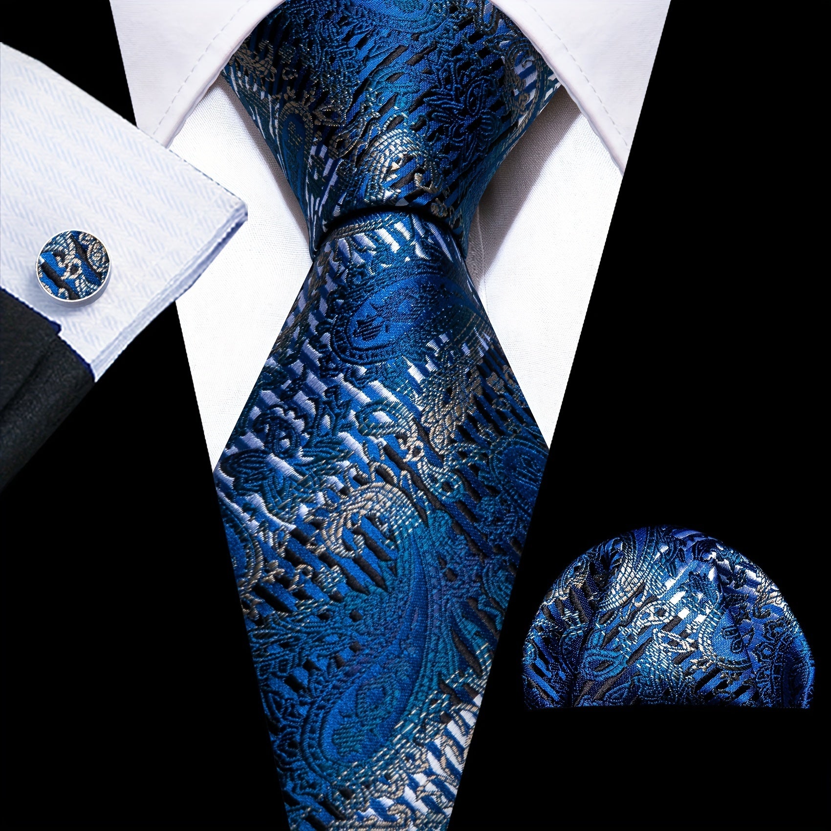 Barry Wang Men's Tie Silk Check Jacquard Tie Set