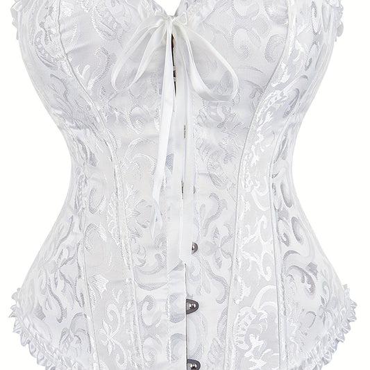 Floral Jacquard Underbust Corset Zip Lace Back