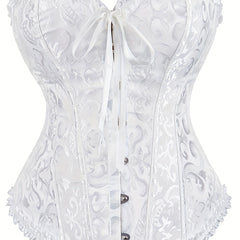 Floral Jacquard Underbust Corset Zip Lace Back