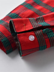 Boys Red Plaid Gentleman Shirt Long Sleeve Lapel Button Bowtie