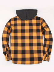 Men's Fleece Plaid Hooded Long Sleeve Shirt Jacket Autumn Winter