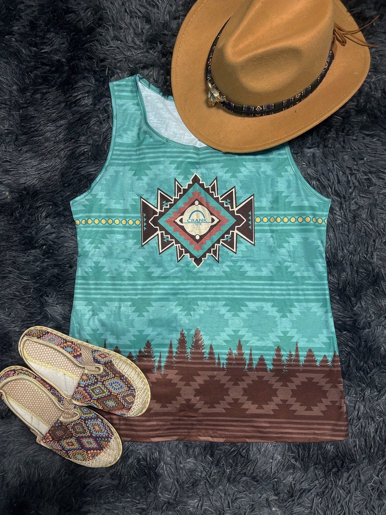 Geo Print Crew Neck Tank Top for Summer