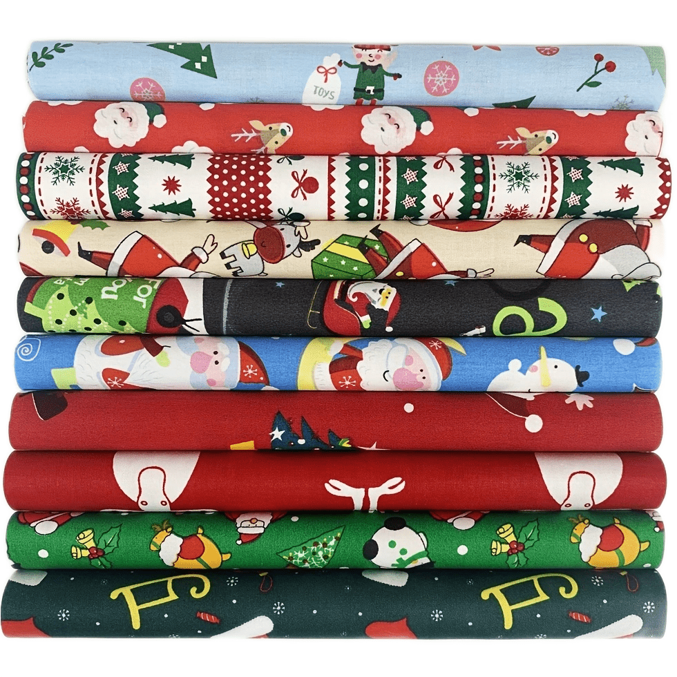 10pcs Christmas Cotton Fabric DIY Patchwork Sewing Materials 25x25cm