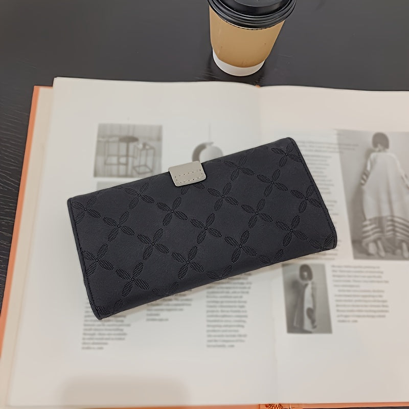 Faux Leather Long Wallet Women's Snap Button Wallet