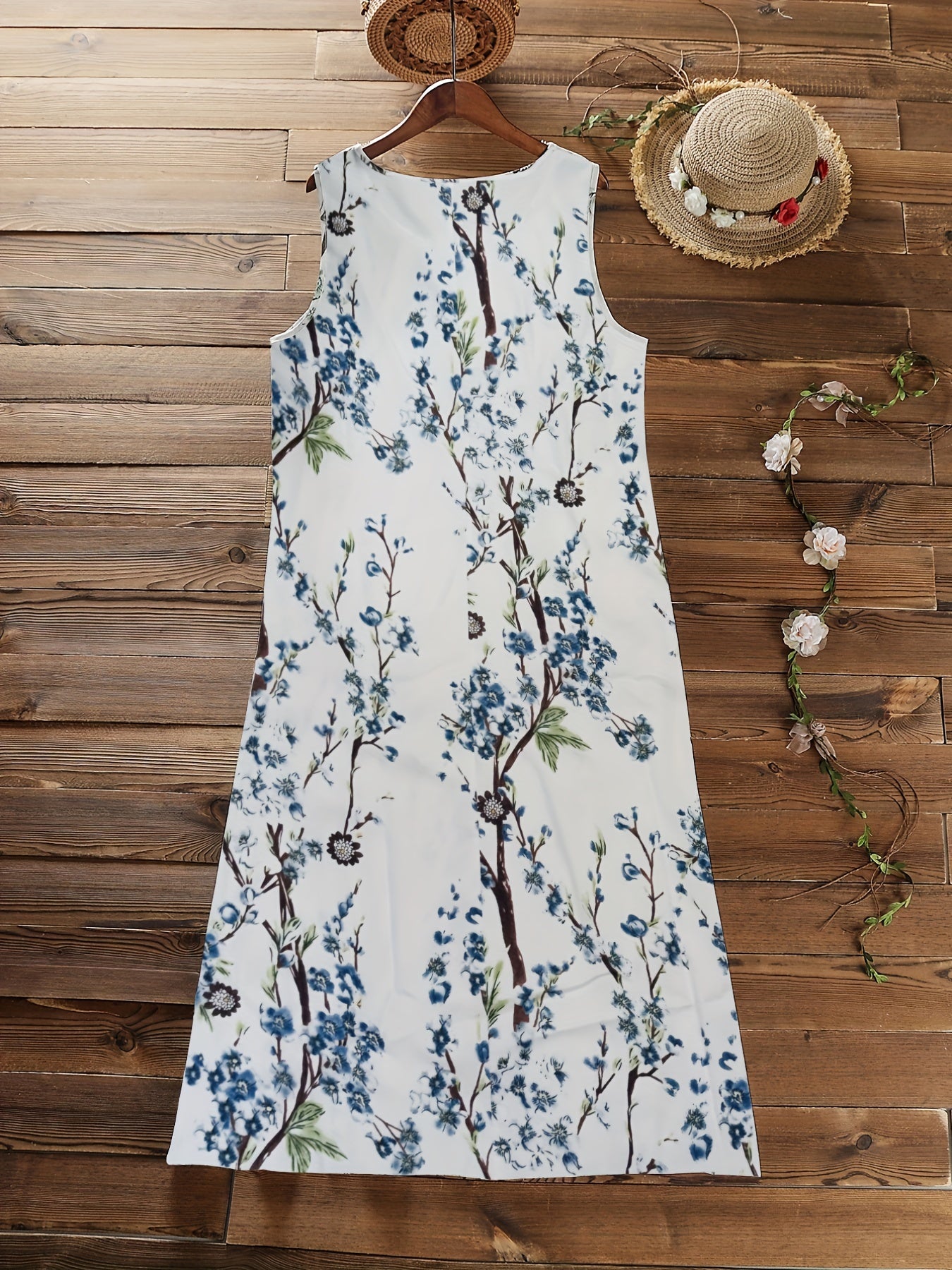  2-Piece Set: Solid Cover Up & Floral Print Tank Dress