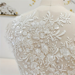 Beaded Sequins Flower Lace Fabric Evening Dress Applique Patch