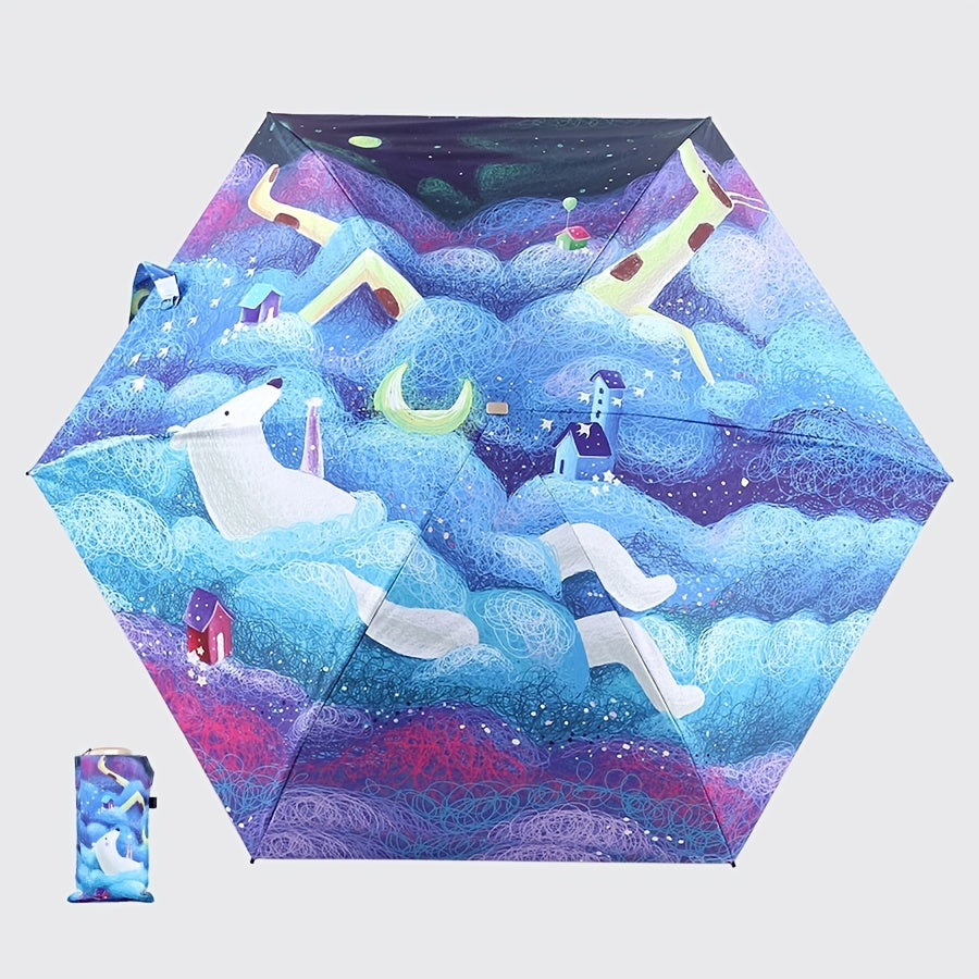 Cartoon Fairy World 5-fold Glue Sun Protection Umbrella