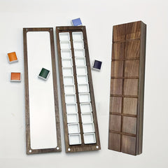 Wooden Watercolor Palette Box 24 Empty Half Pans Walnut Wood Travel Water Set