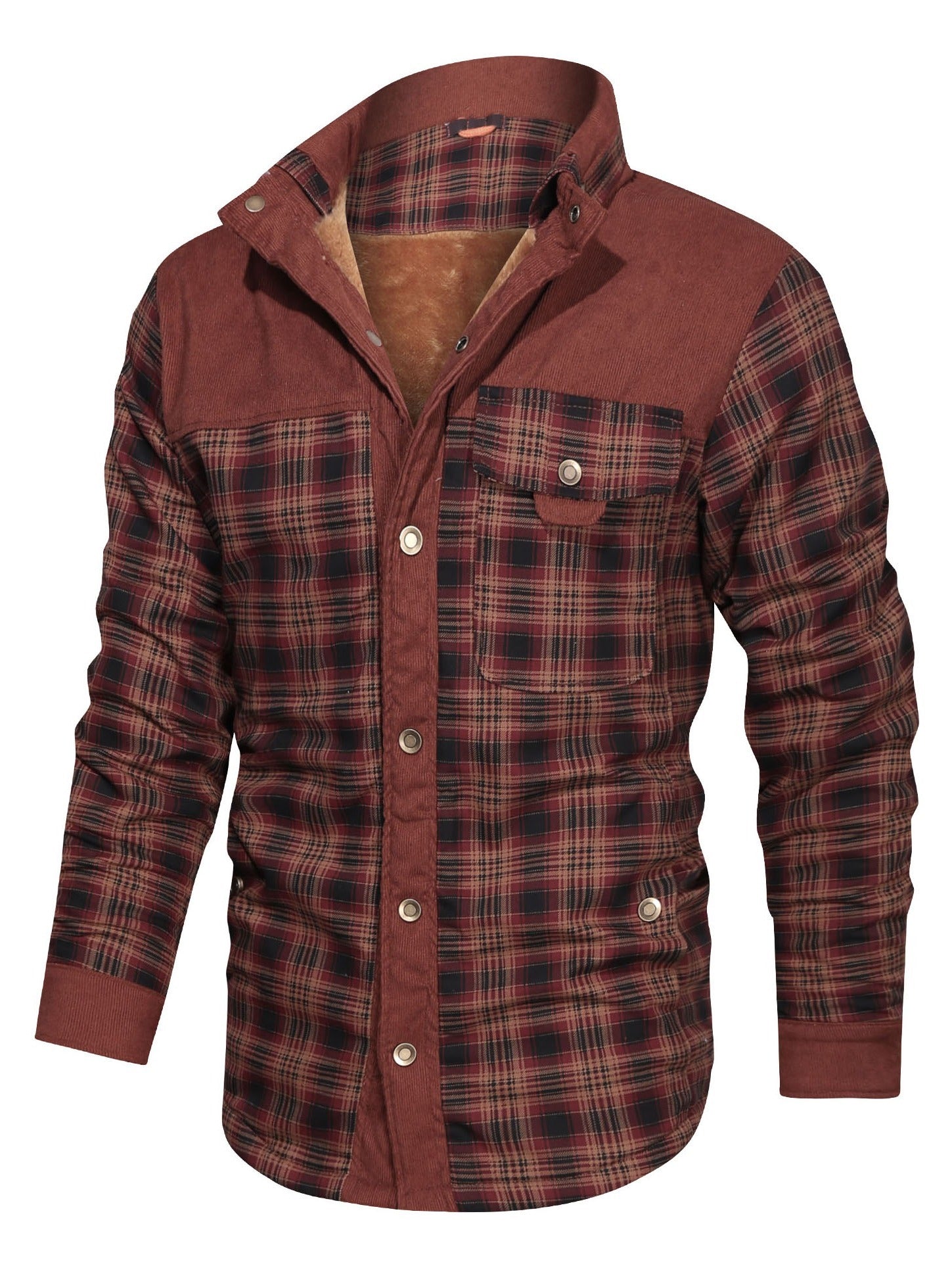 Men's Winter Fleece Padded Lapel Plaid Cotton Jacket