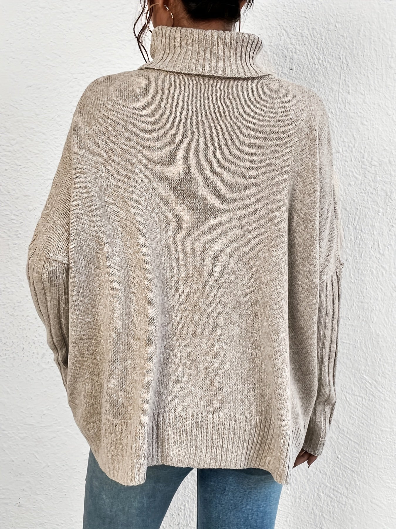 Solid Turtle Neck Pullover Casual Batwing Sleeve Sweater