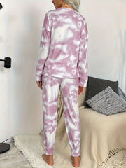 Tie Dye Print Lounge Set Long Sleeve Top & Pants Women's Loungewear