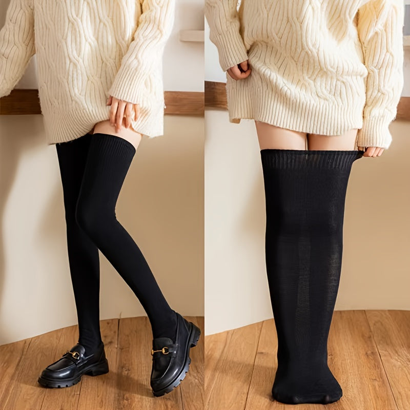 Solid Thigh High Socks Over The Knee Stockings Women's Hosiery