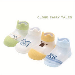 4pairs Boys Mesh Ice Silk Cartoon Ankle Socks