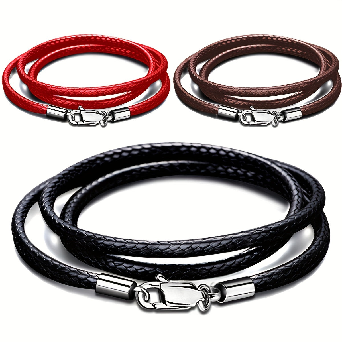 Men 3mm Wax Cord Choker Necklace Stainless Steel Clasp 16