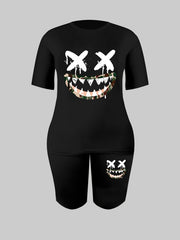 Plus Size Graphic Print Tee & Biker Shorts Set Women 2pcs Outfits