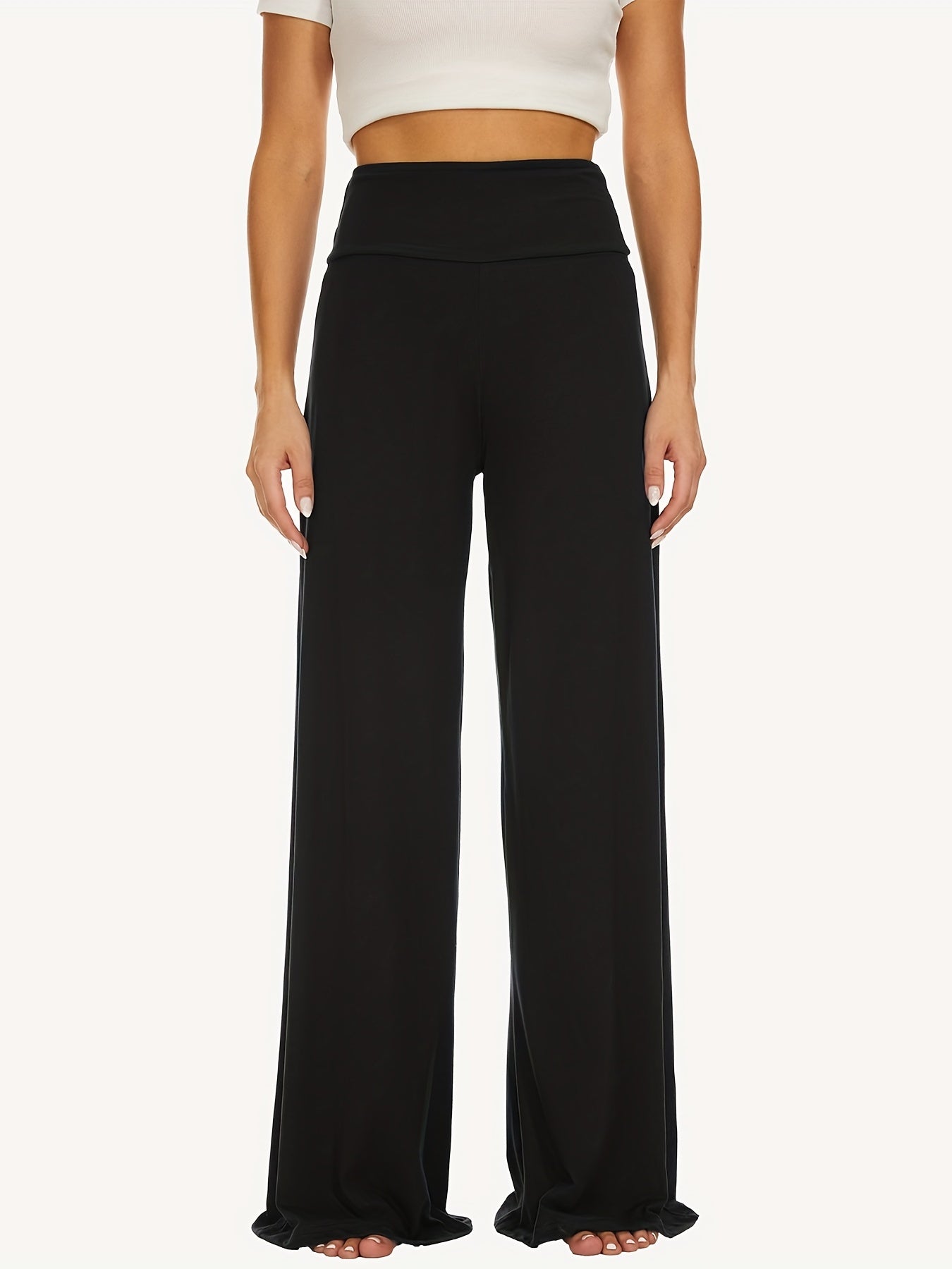 Women's Plus Solid High Rise Wide Leg Trousers