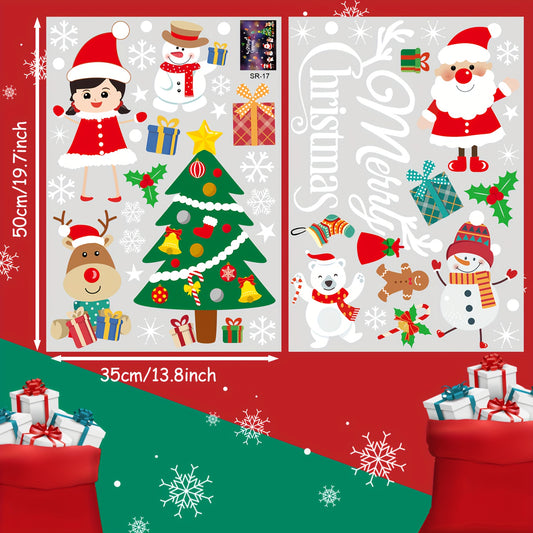 Christmas Window Clings Santa Snowman Deer Snowflakes Stickers