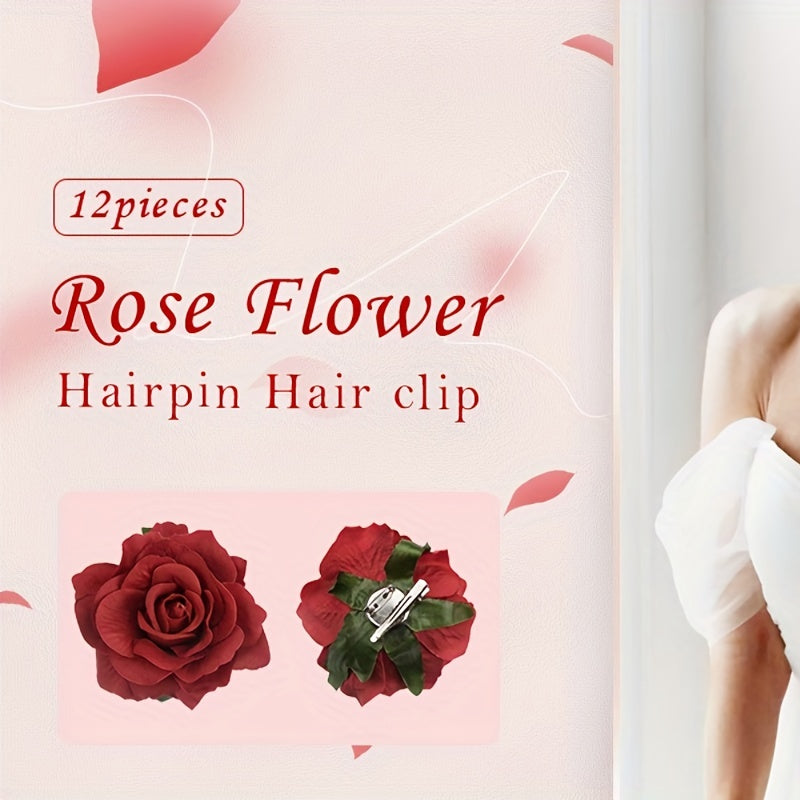 12pcs Rose Hair Clip Hawaiian Style Hair Accessories