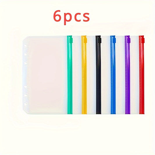 12pcs A6 A5 Coloured 6 Hole Zipper Cash Envelopes Waterproof PVC Loose Leaf Bags