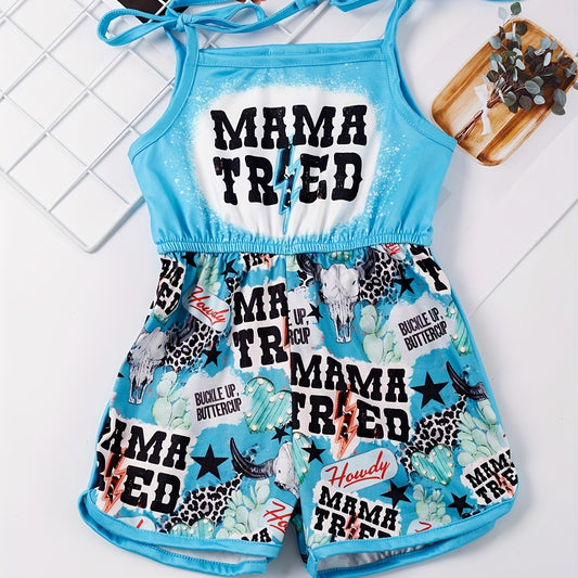Toddler Girls Bull Head Graphic Cami Romper Jumpsuit
