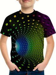 Boys 3D Building Blocks Graphic T Shirt Casual Stretchy Tee
