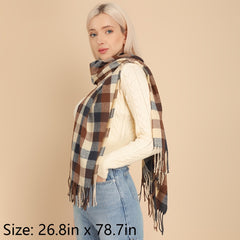Women's Plaid Scarf Warm Shawl Long Tassel Scarf