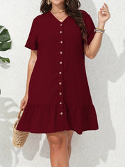  V Neck Ruffle Dress Short Sleeve