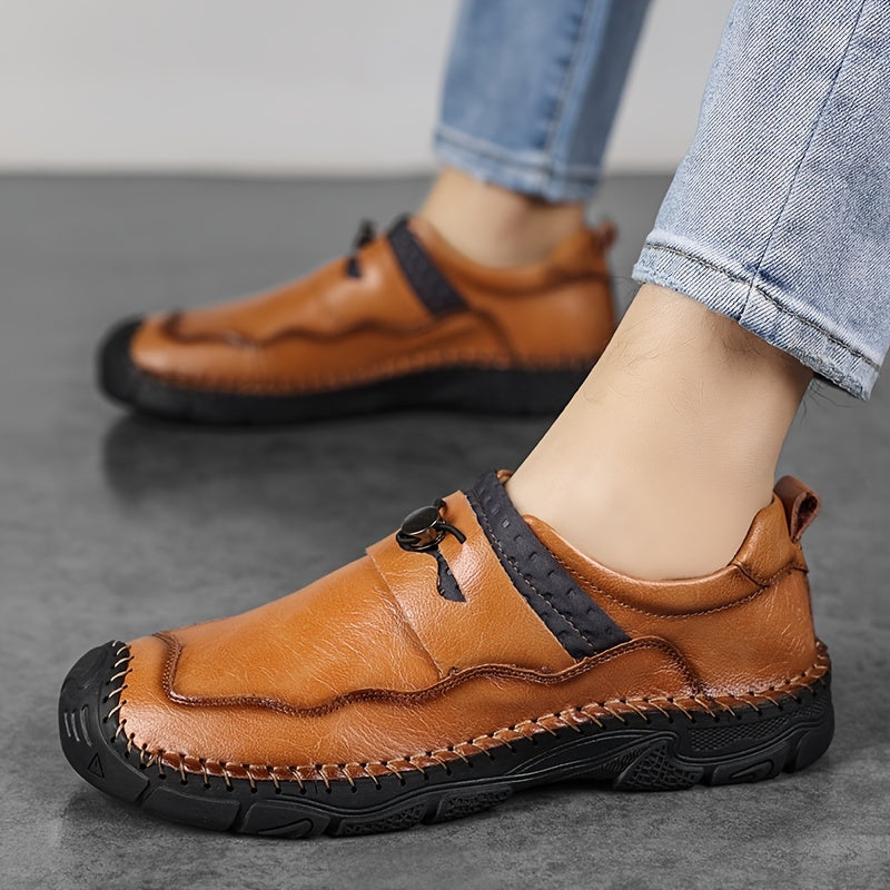 Men Leather Stitch Loafer Shoes Lightweight Slip On Casual Sneakers