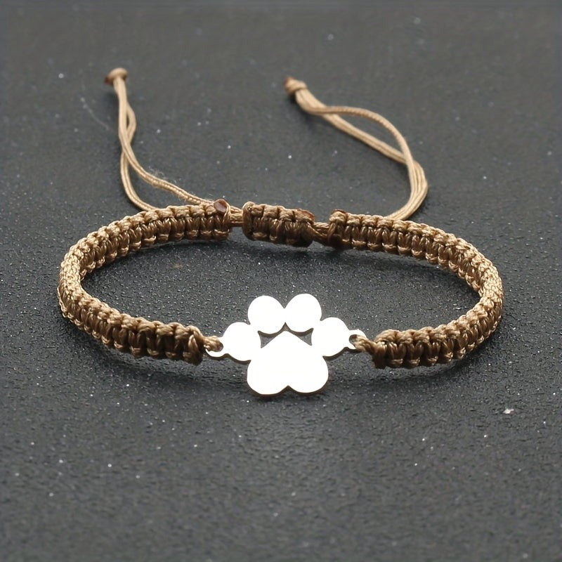 Adjustable Stainless Steel Dog Paw Bracelet for Men