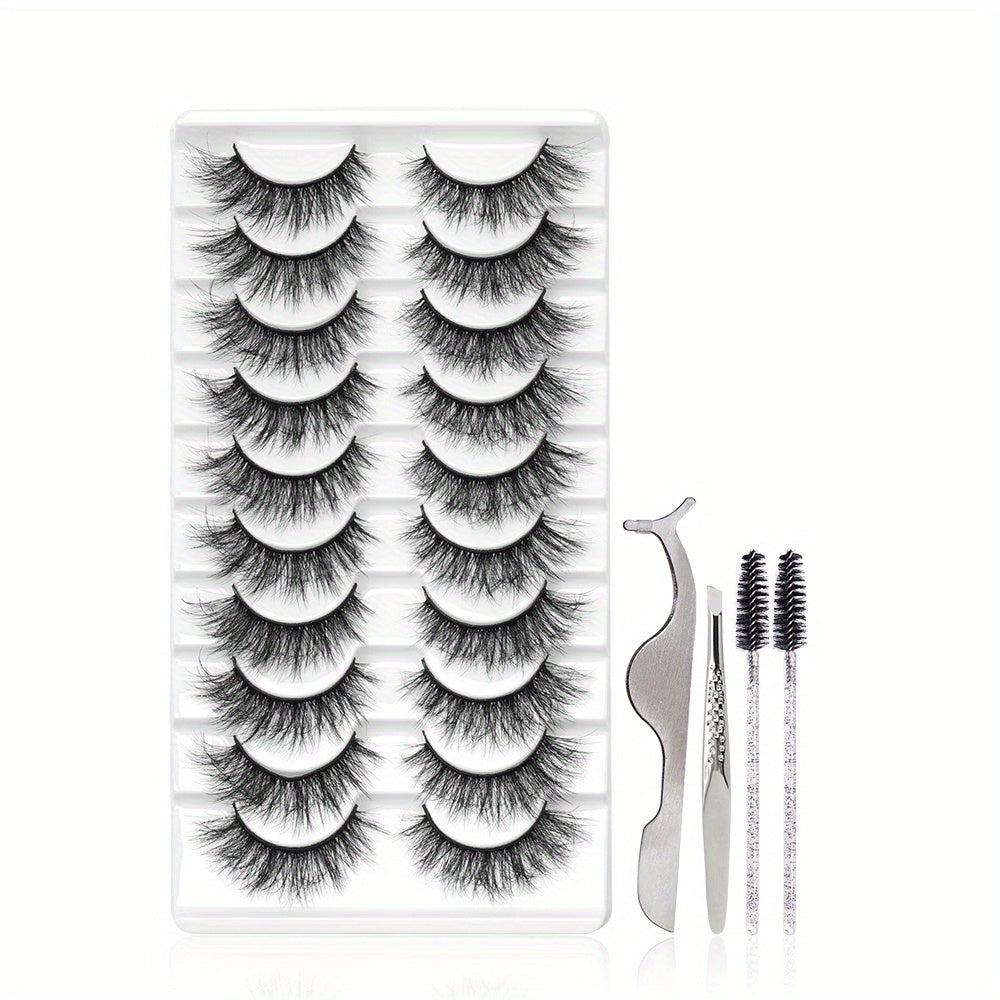 10 Pairs Fluffy Natural False Eyelashes Set with Tools