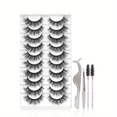10 Pairs Fluffy Natural False Eyelashes Set with Tools