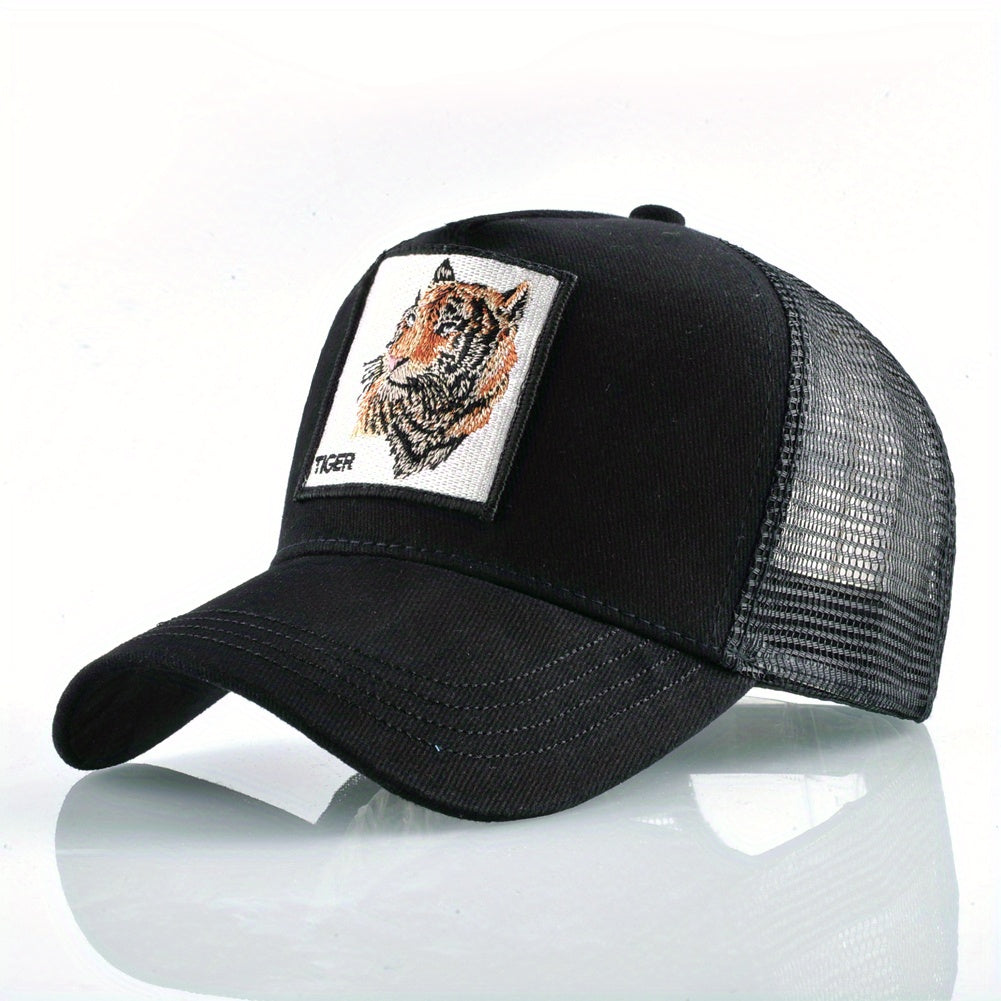 Tiger Embroidery Baseball Cap Summer Sunshade Peaked Cap Trucker Hip Hop Cap