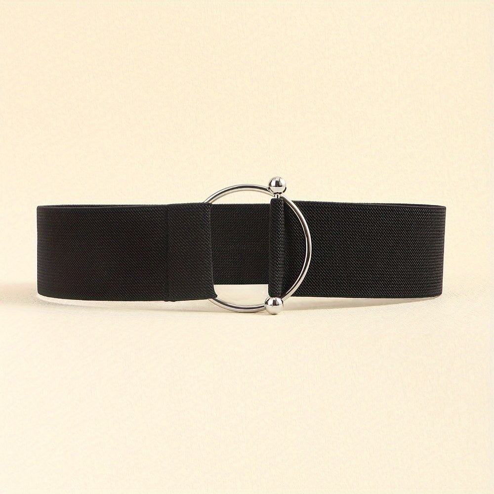 Round Buckle Elastic Belt Wide Waistband for Women