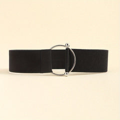 Round Buckle Elastic Belt Wide Waistband for Women