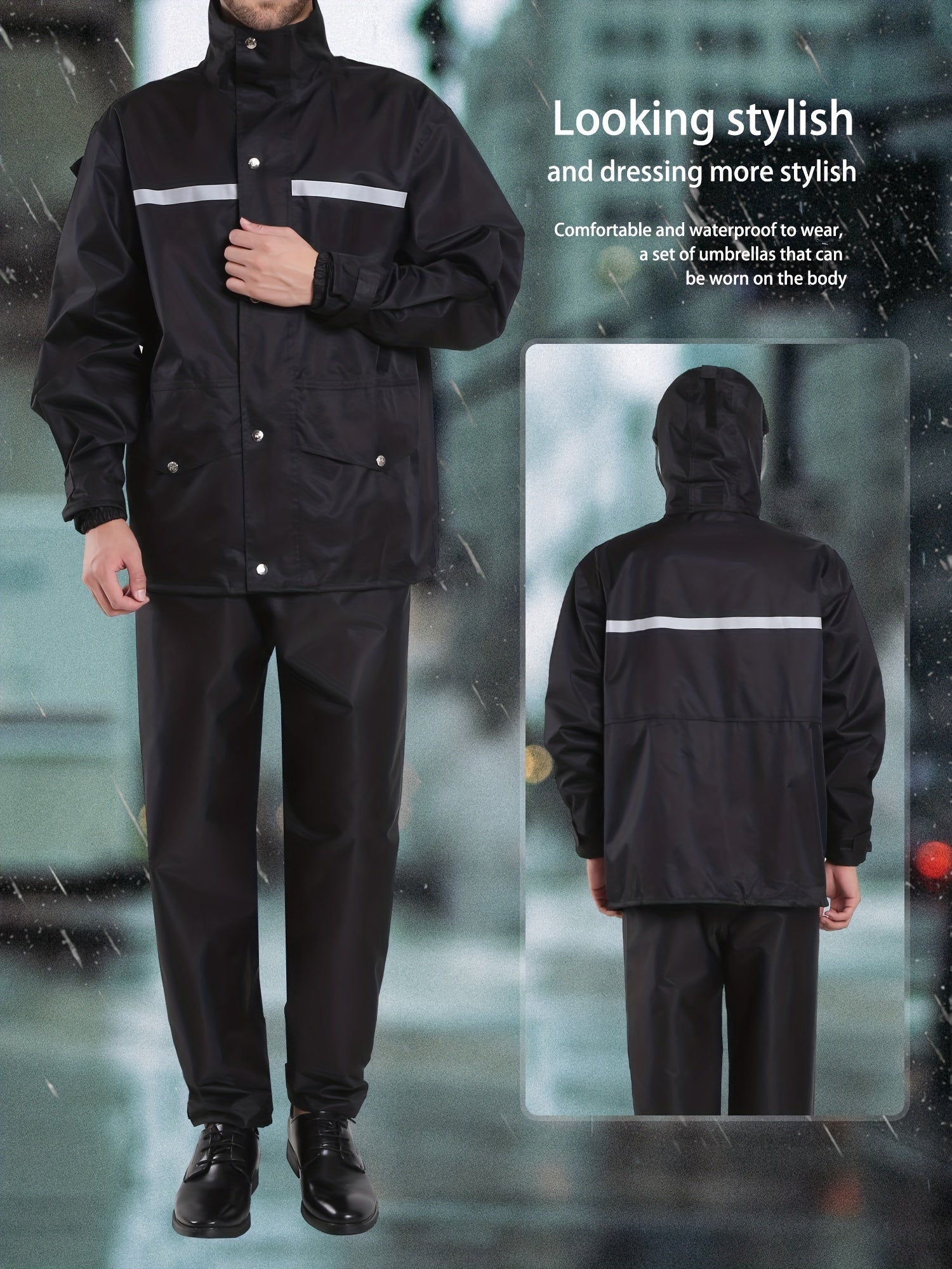 Men's Rain Suit Waterproof Hooded Jacket & Trouser Raincoat Set
