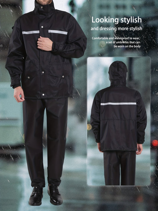 Men's Rain Suit Waterproof Hooded Jacket & Trouser Raincoat Set
