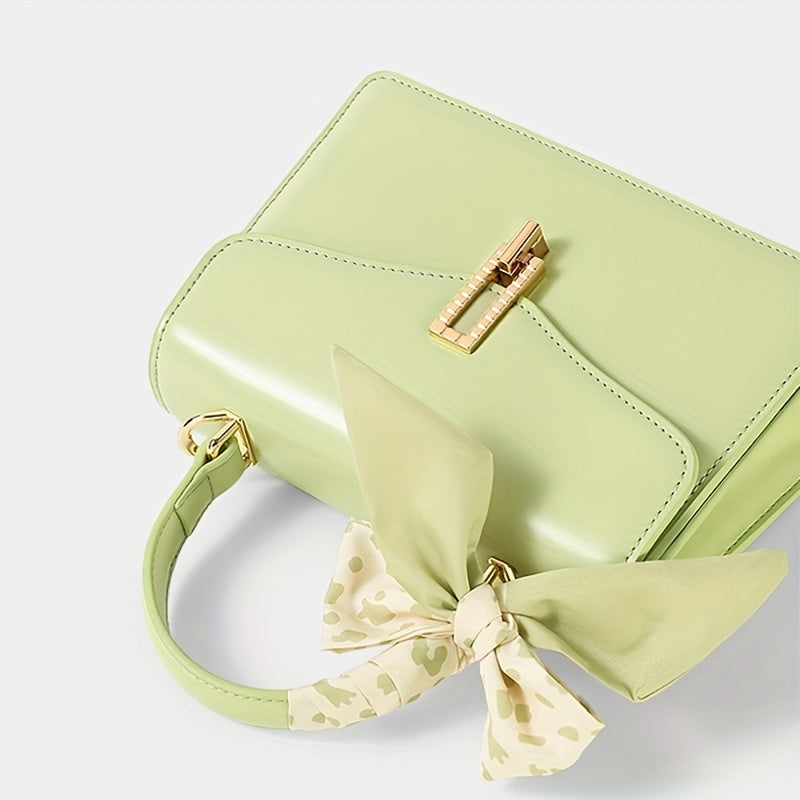 TOUTOU Square Handbag Small Scarf Decor Satchel Purse Leather Crossbody Bag