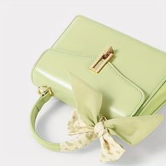 TOUTOU Square Handbag Small Scarf Decor Satchel Purse Leather Crossbody Bag