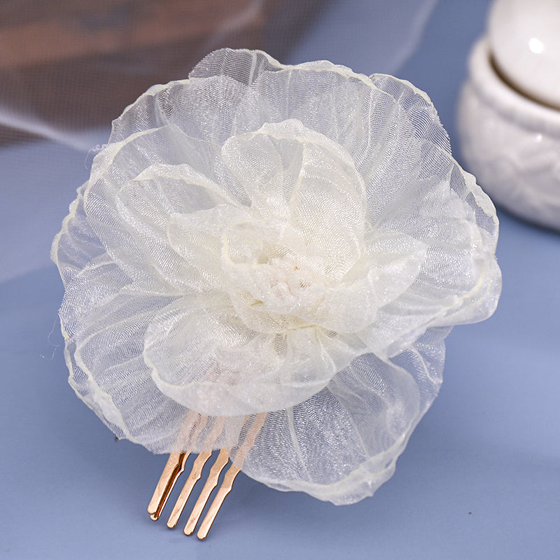 Vintage Chinese Style Silk Flower Hair Comb Hanfu Hairpin