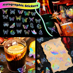 100 Holographic Butterfly Stickers Reusable Adhesive for Glass