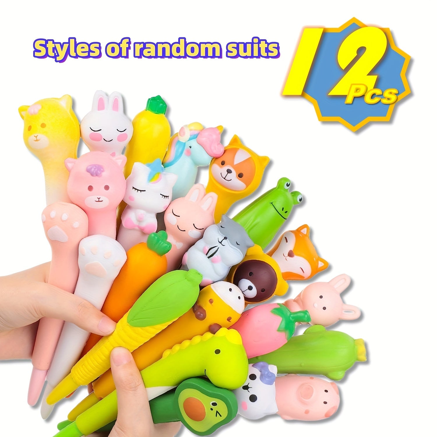 12 PCS Random Style Fun Pens For Kids Stress Relief Stationary & Pens For Girls