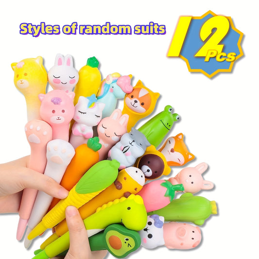 12 PCS Random Style Fun Pens For Kids Stress Relief Stationary & Pens For Girls