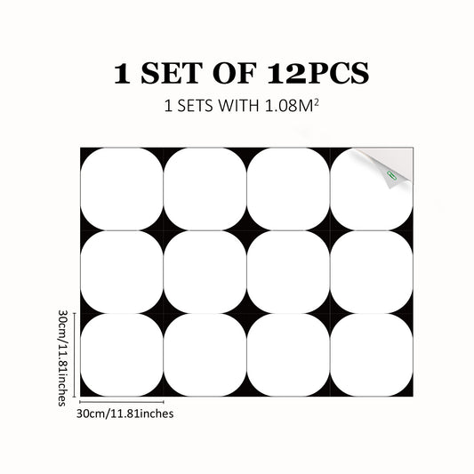 12pcs Waterproof Tile Stickers Non-slip Self-adhesive Kitchen Bathroom Decor