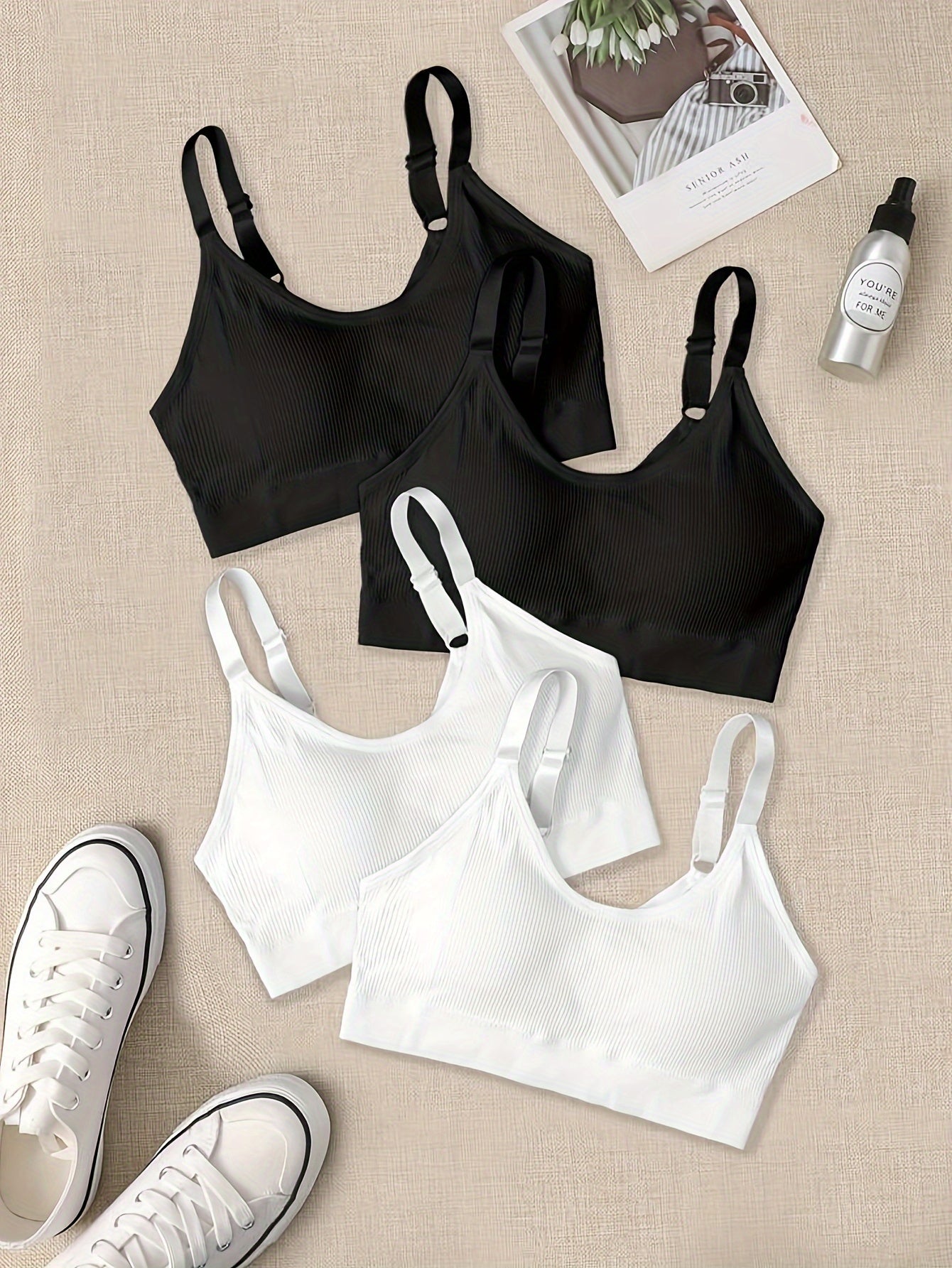 4pcs Wireless Ribbed Bras Breathable Running Workout Lingerie
