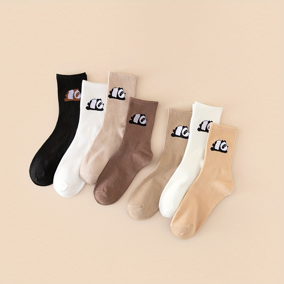 7 Pairs Panda Print Socks Breathable All Match Stockings