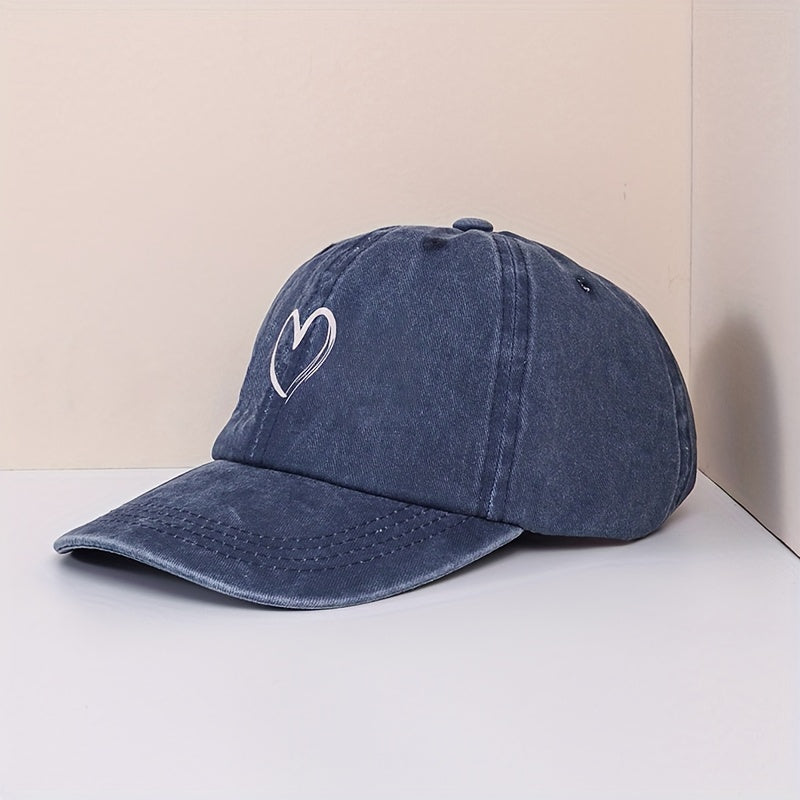 Heart Print Vintage Baseball Cap Solid Washed Distressed Dad Hats