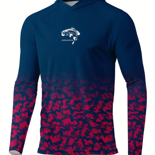 Men's Block Pattern Hoodie Fishing Shirt Sun Protection Quick Dry