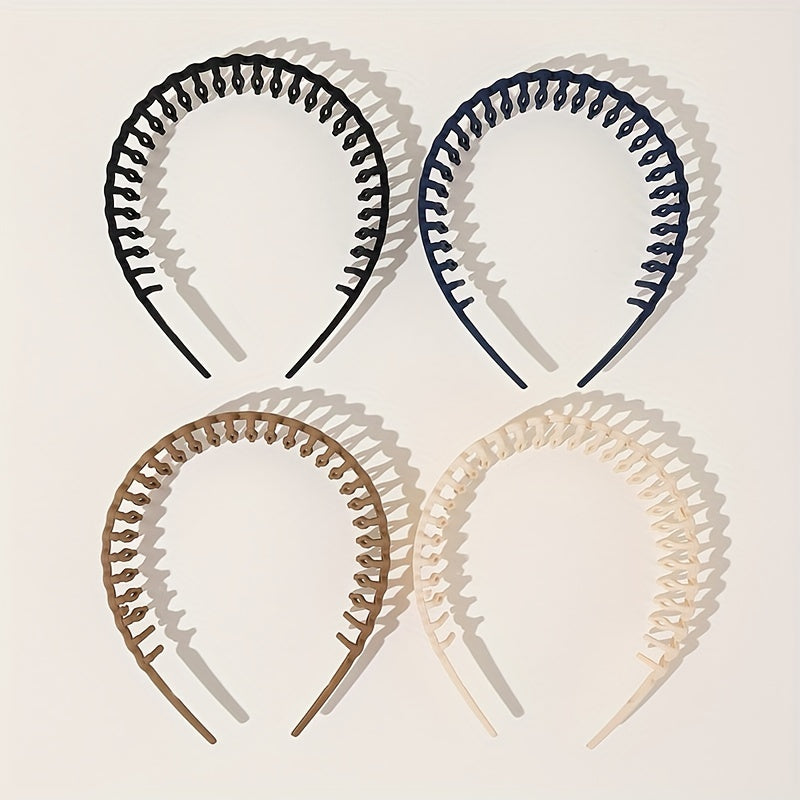 4pcs Tooth Headband Wavy Head Hoop Solid Headdress Hair Accessories For Women