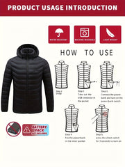 Men's Heated Hooded Jacket Lightweight Thermal Coat for Outdoor Activities